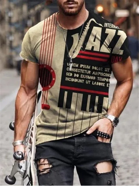 Men Printed Front Design Crew Neck Vintage Short Sleeve T Shirts