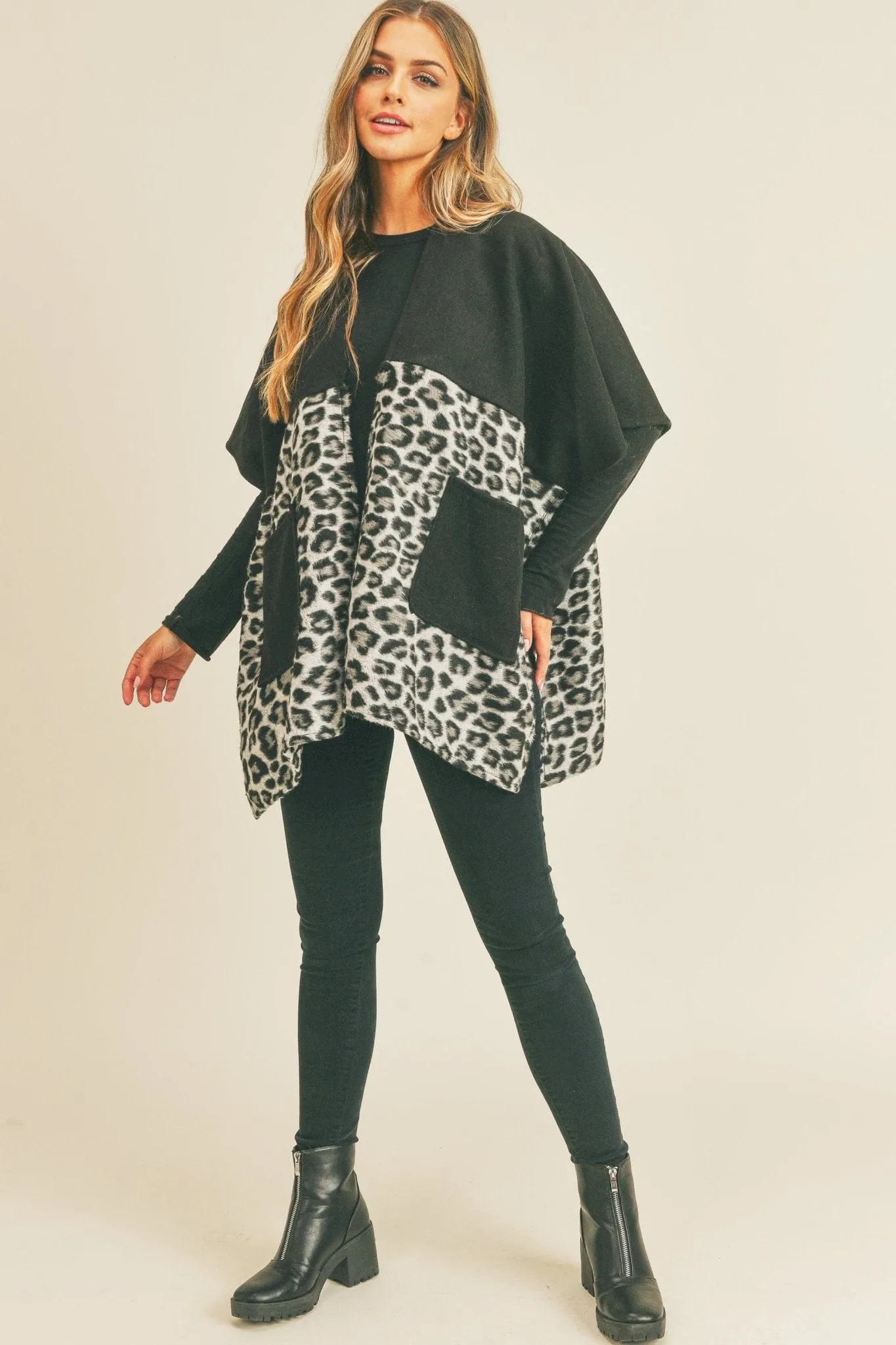 MS0260 Sienna Leopard Knit Kimono With Pockets