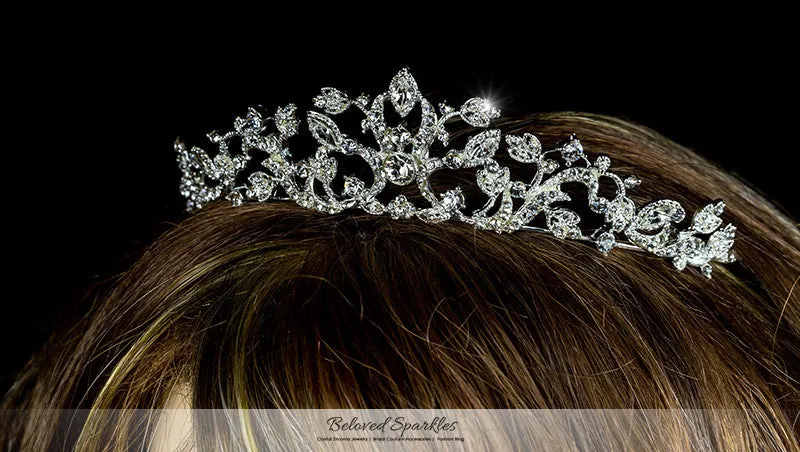 Nedda Art Deco Filigree Silver Tiara | Swarovski Crystal