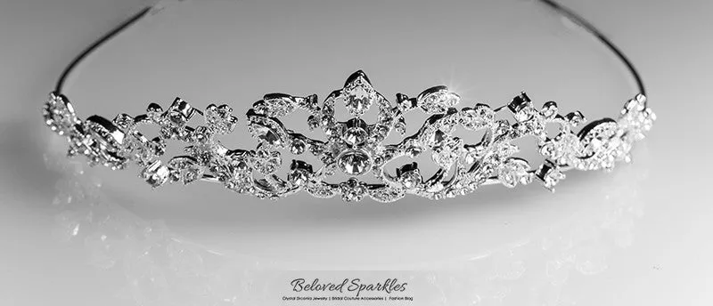 Nedda Art Deco Filigree Silver Tiara | Swarovski Crystal