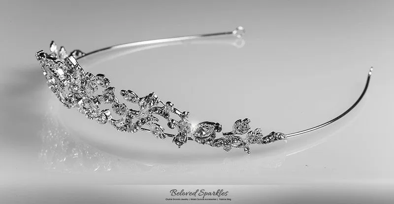 Nedda Art Deco Filigree Silver Tiara | Swarovski Crystal