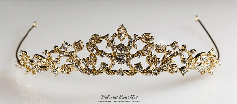 Nedda Art Deco Filigree Tiara | Gold | Swarovski Crystal