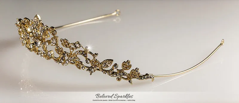 Nedda Art Deco Filigree Tiara | Gold | Swarovski Crystal