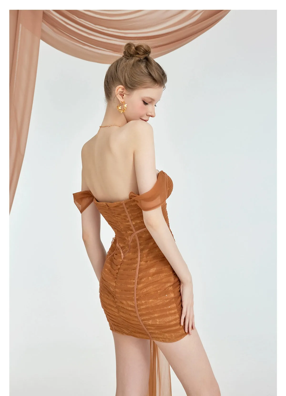 Nikita Ruched Mesh Strapless Fishtail Dress