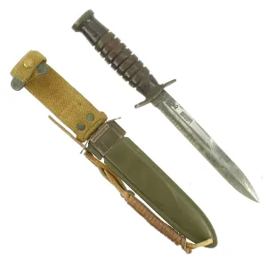 Original U.S. WWII Early Blade Marked M3 Fighting Knife by Kinfolks Inc. with Updated M8 Scabbard