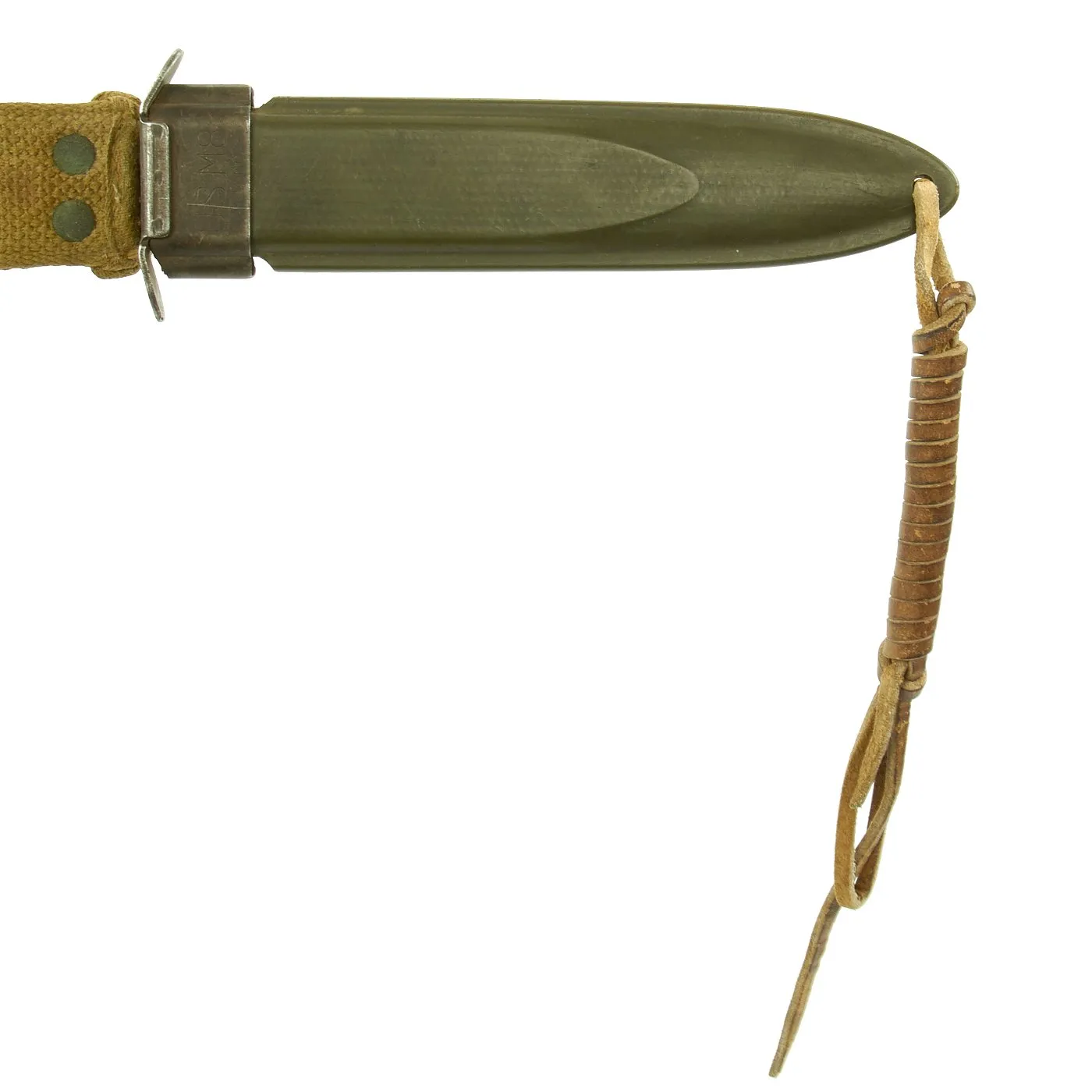 Original U.S. WWII Early Blade Marked M3 Fighting Knife by Kinfolks Inc. with Updated M8 Scabbard