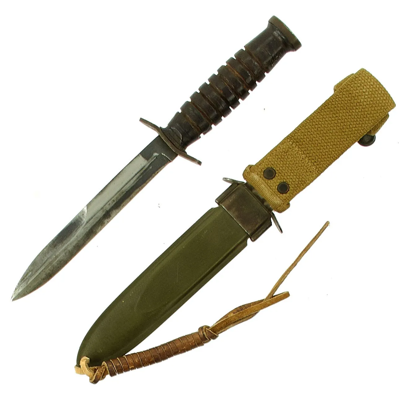 Original U.S. WWII Early Blade Marked M3 Fighting Knife by Kinfolks Inc. with Updated M8 Scabbard