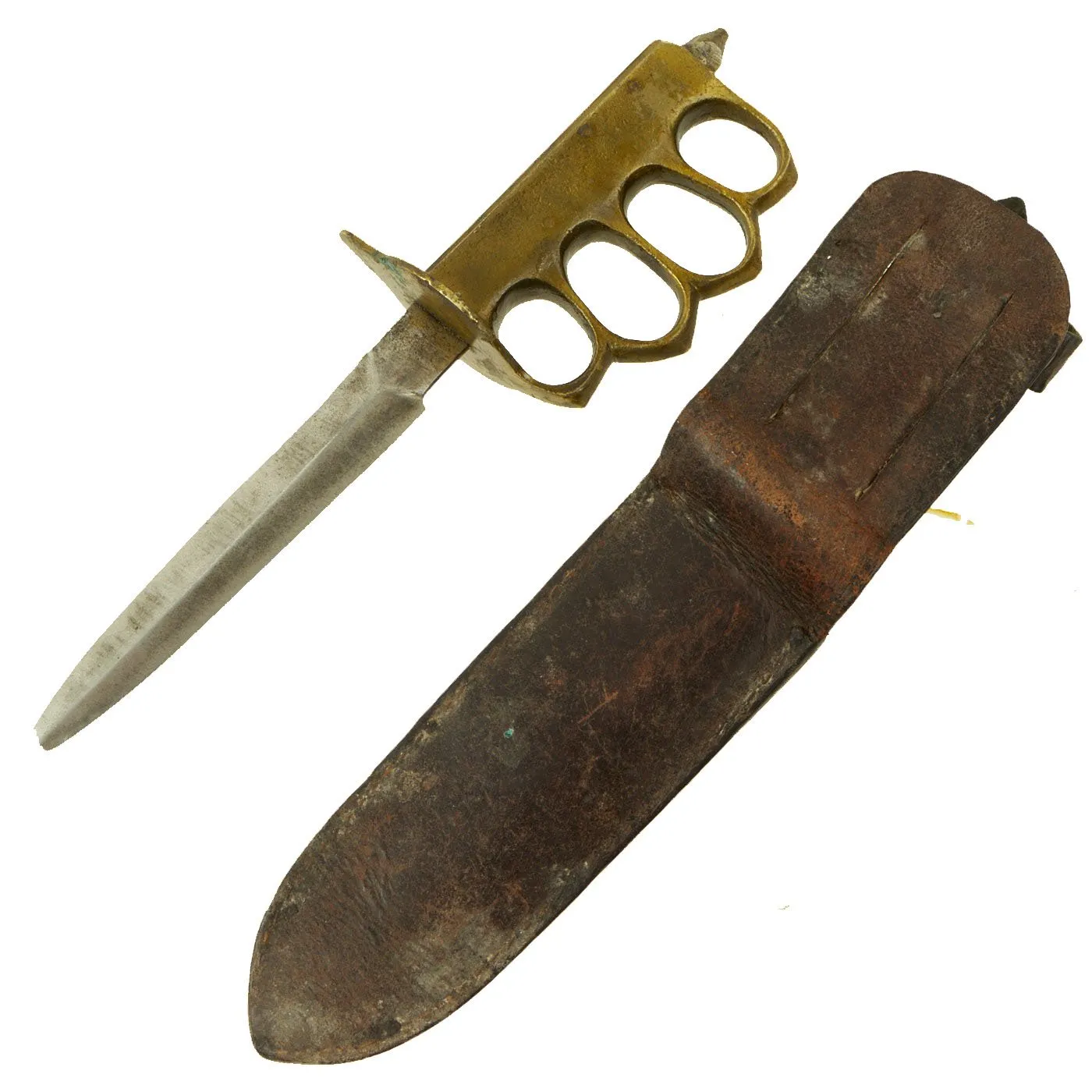 Original U.S. WWII Reissued M1918 Mark I Trench Knife by AU LION with Custom Leather Scabbard