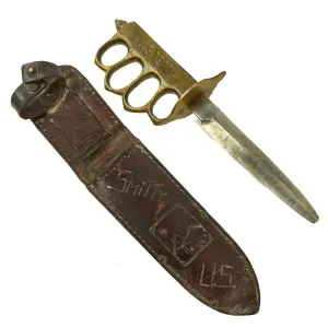 Original U.S. WWII Reissued M1918 Mark I Trench Knife by AU LION with Custom Leather Scabbard