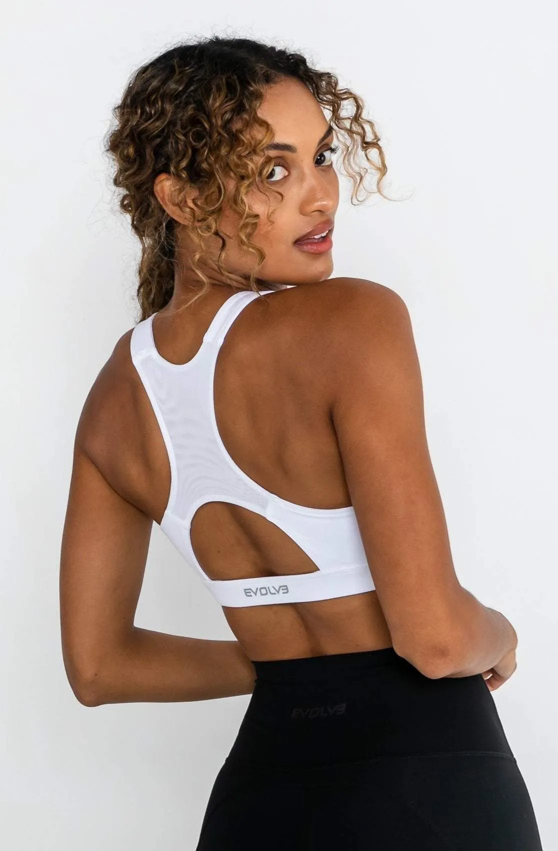 Power Zip Sports Bra - White