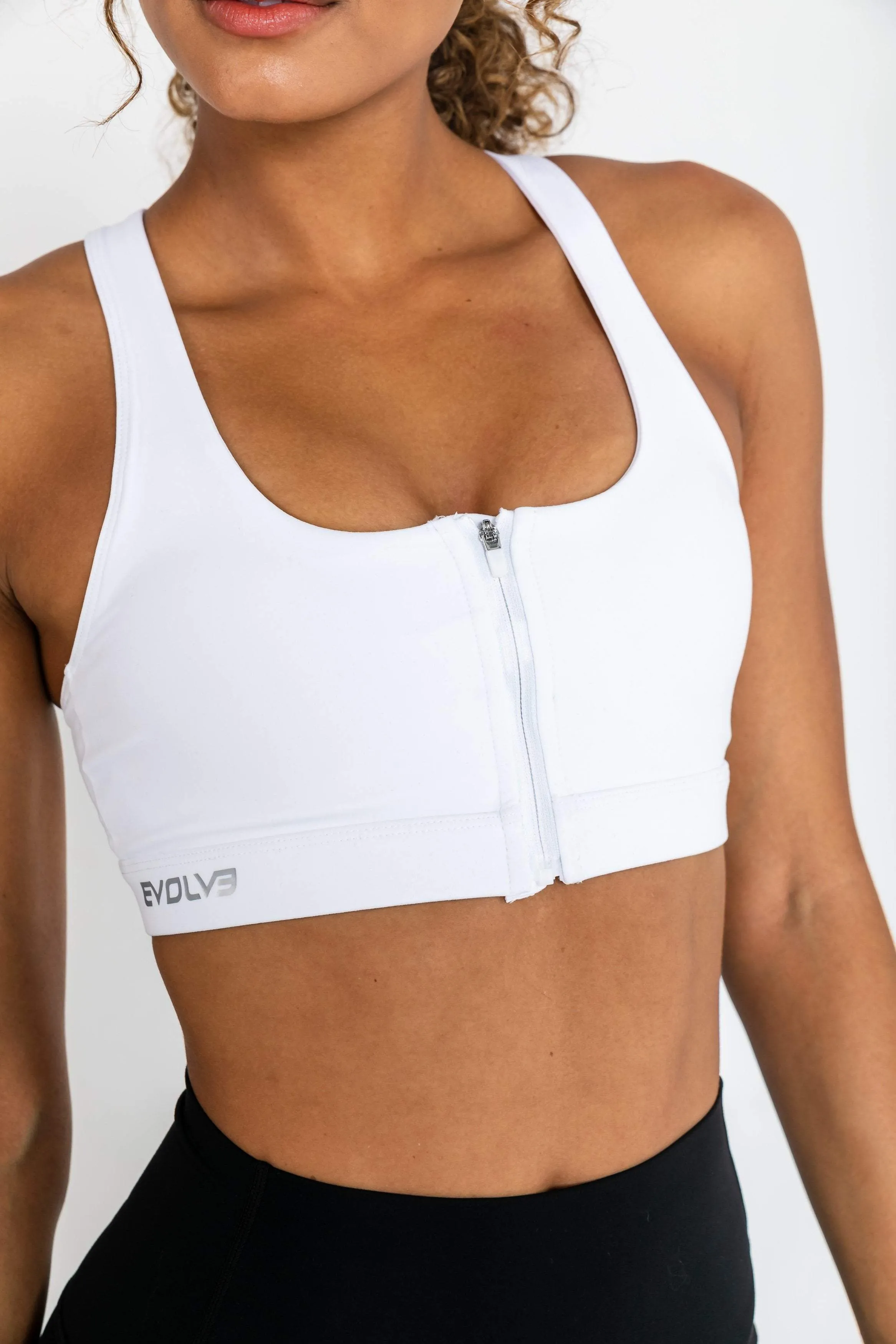 Power Zip Sports Bra - White