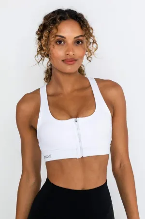 Power Zip Sports Bra - White