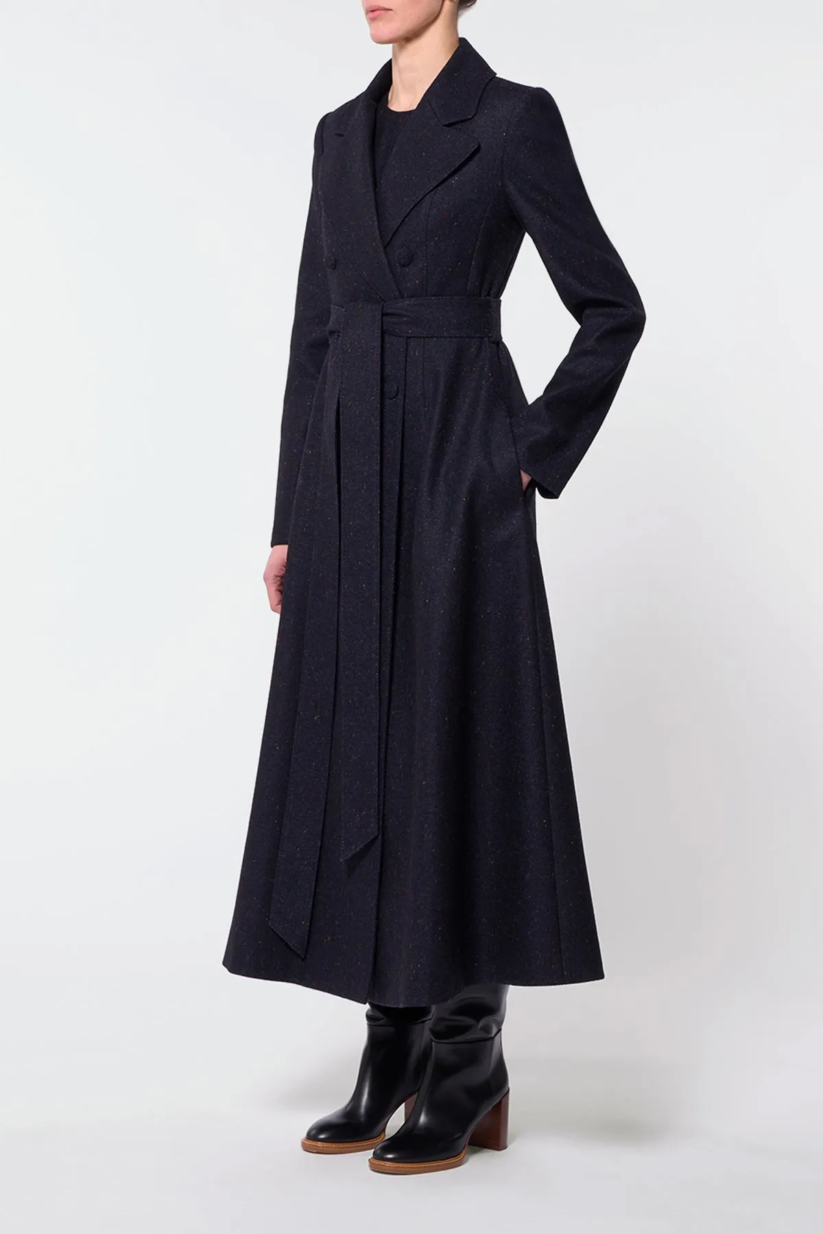 Reith Trench Coat in Dark Navy Multi Virgin Wool Tweed