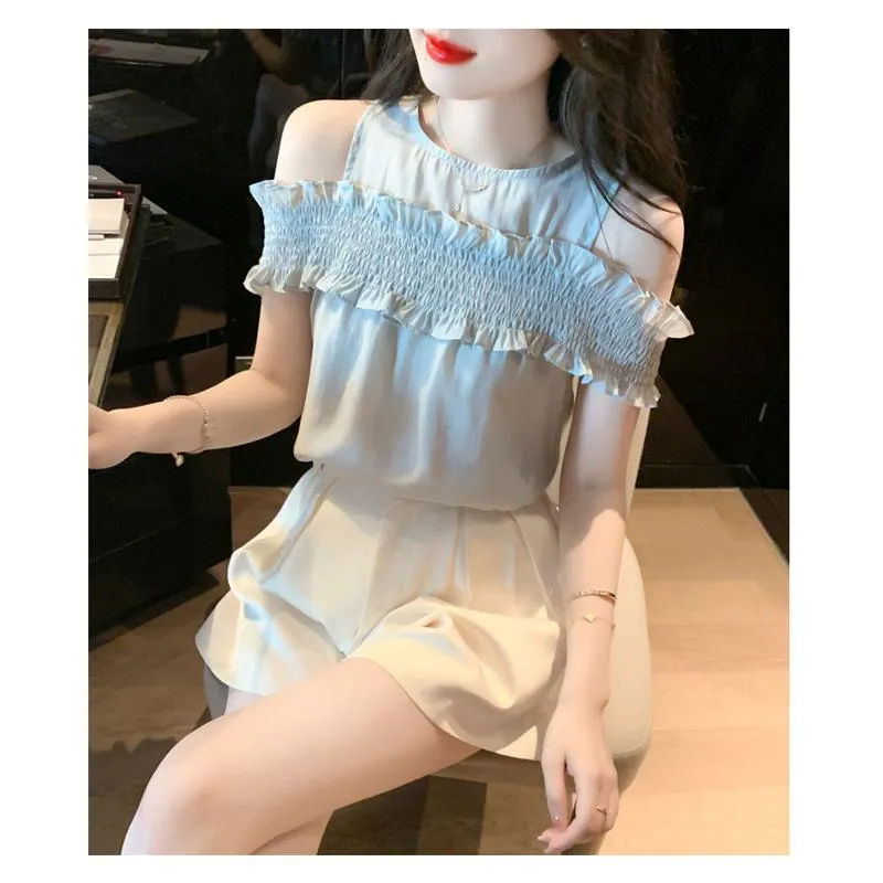 Ruffle Trim Off-Shoulder Gentle Chiffon Blouse