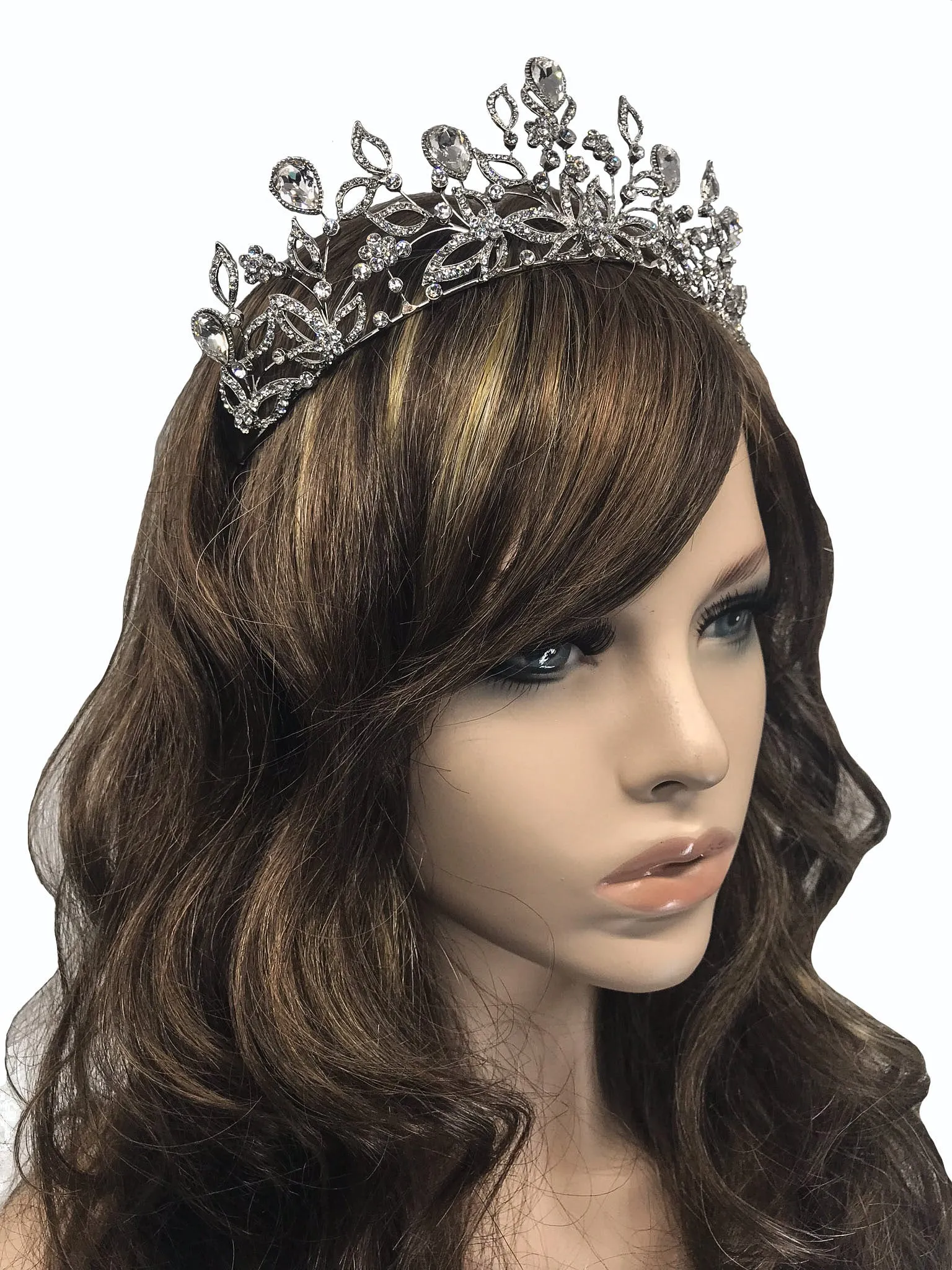 Sabrina Victorian Art Deco Crystal Silver Tiara