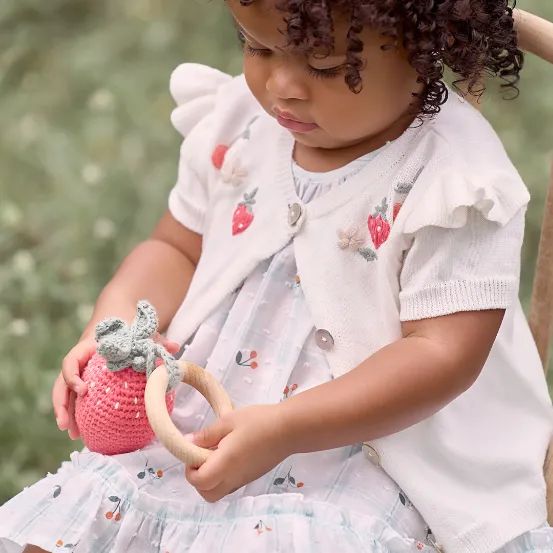 Scarlett the Strawberry Hand-Crocheted Wood Ring Rattle