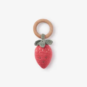 Scarlett the Strawberry Hand-Crocheted Wood Ring Rattle