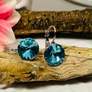 Silver Swarovski Aqua Crystal Earrings I