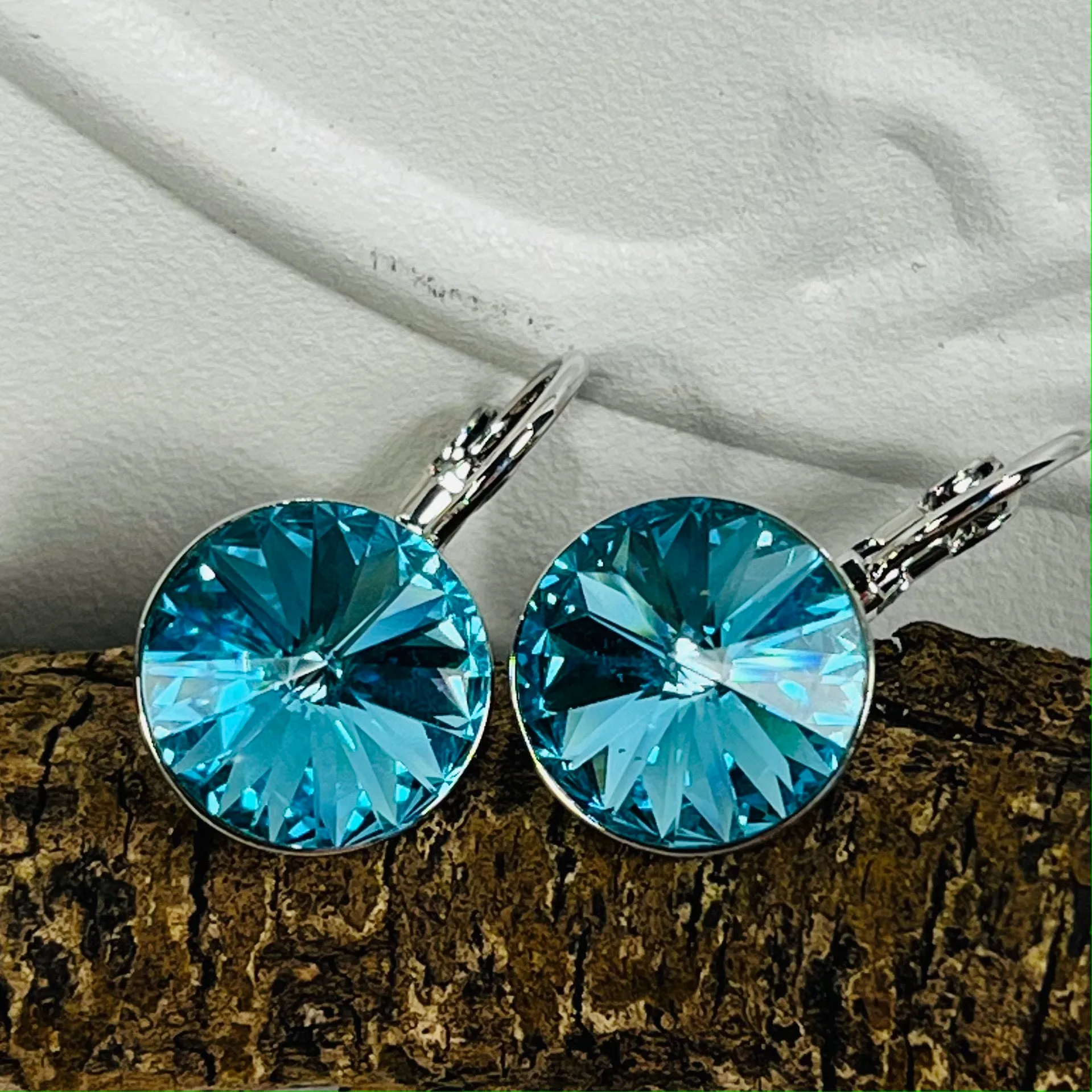 Silver Swarovski Aqua Crystal Earrings I