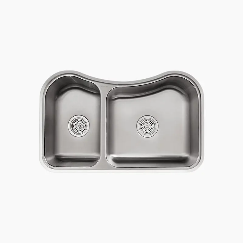 Staccato 19.56" x 31.63" x 8.38" Stainless Steel 30/70 Double-Basin Undermount Kitchen Sink