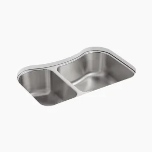 Staccato 19.56" x 31.63" x 8.38" Stainless Steel 30/70 Double-Basin Undermount Kitchen Sink