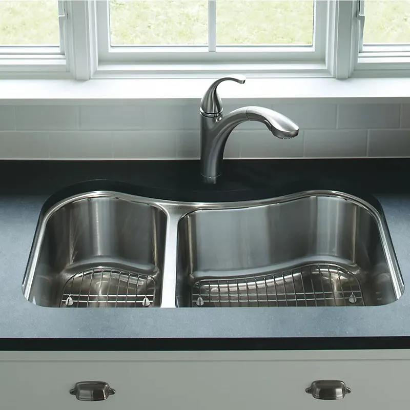 Staccato 19.56" x 31.63" x 8.38" Stainless Steel 30/70 Double-Basin Undermount Kitchen Sink