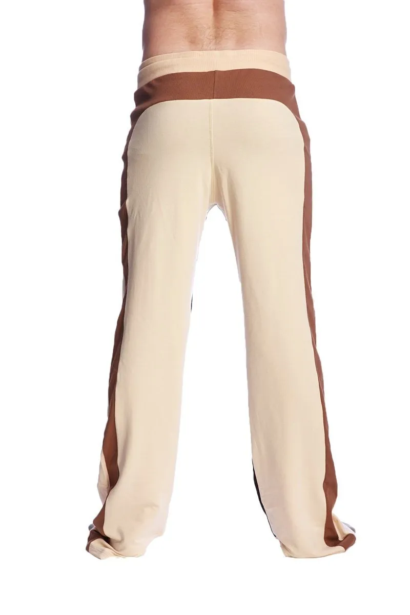 Tri-Color Stretch Eco-Track & Yoga Sweat Pant (Sand w/Chocolate & Black)