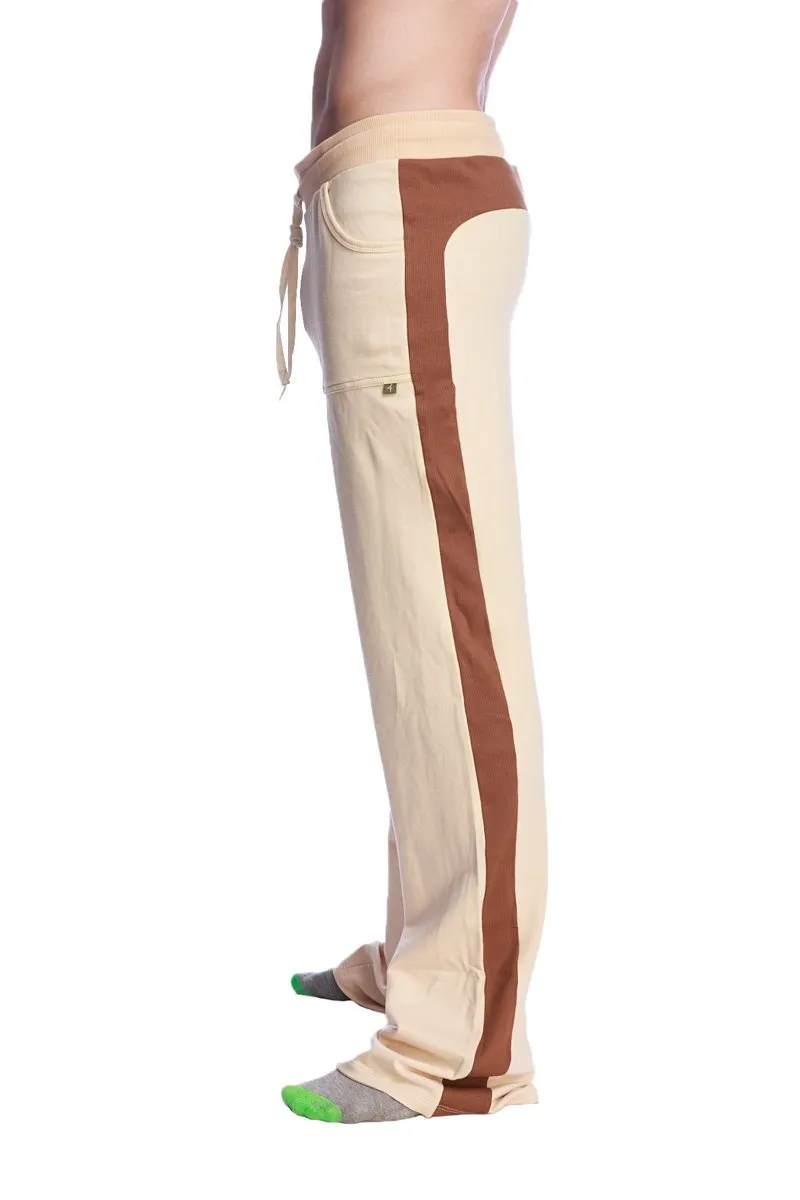 Tri-Color Stretch Eco-Track & Yoga Sweat Pant (Sand w/Chocolate & Black)