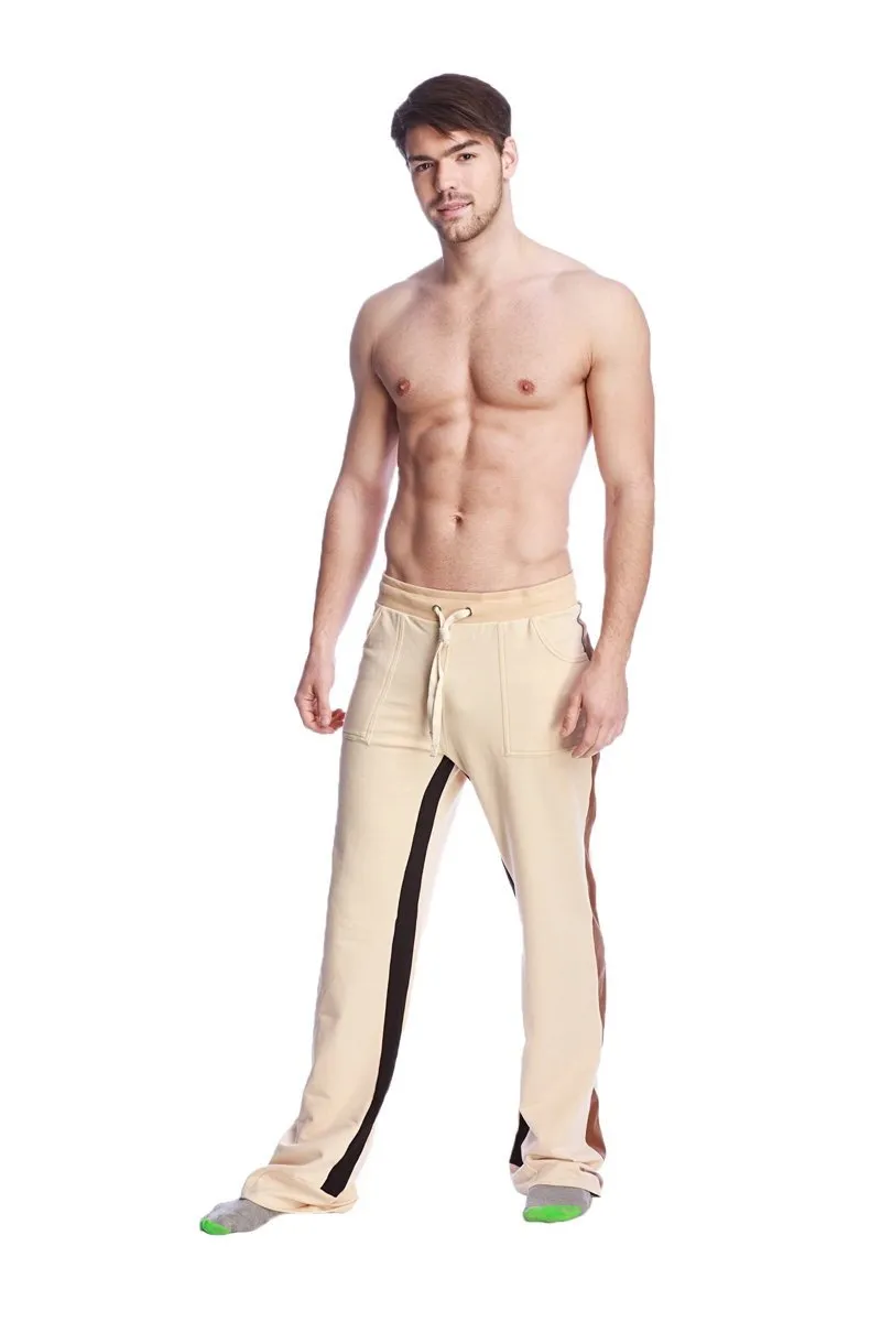 Tri-Color Stretch Eco-Track & Yoga Sweat Pant (Sand w/Chocolate & Black)