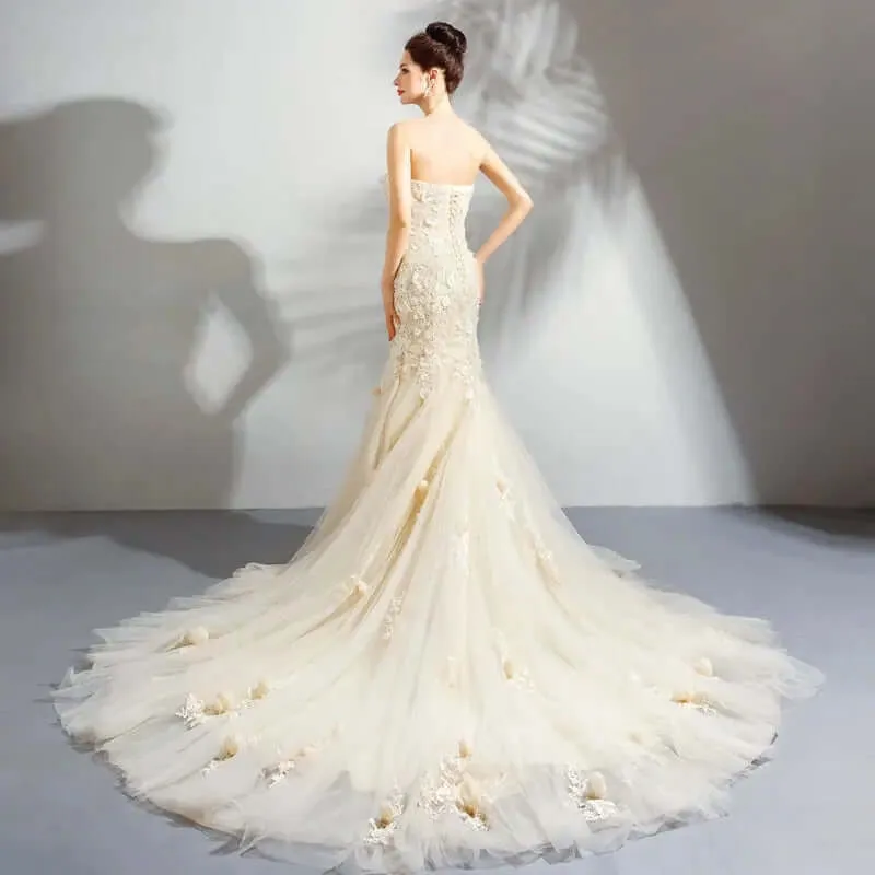 women Romantic Light Champagne Mermaid Wedding Dress